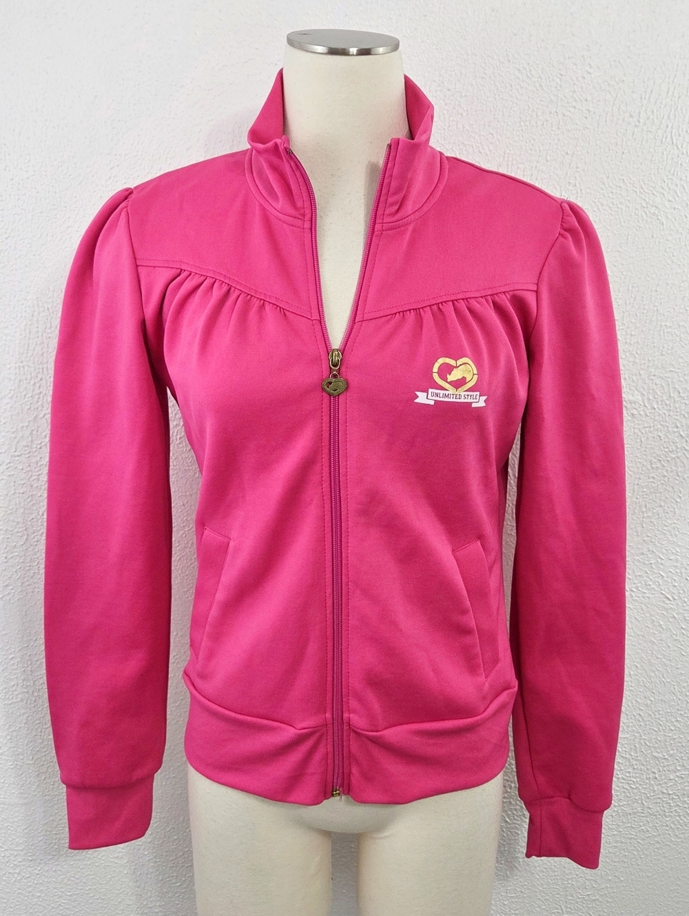 Vintage Y2K EckoRed Unlimited hot pink gold track jacket zip women's large